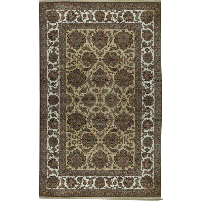 Tapis doré et ivoire de haute qualité noué à la main
