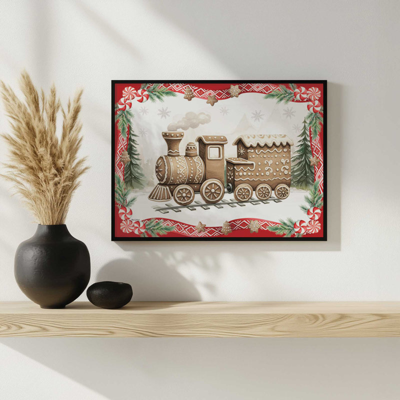 «Gingerbread Lane Train» par Nicole DeCamp, reproduction d'art, Brun, L 48 x H 36, Impression encadrée