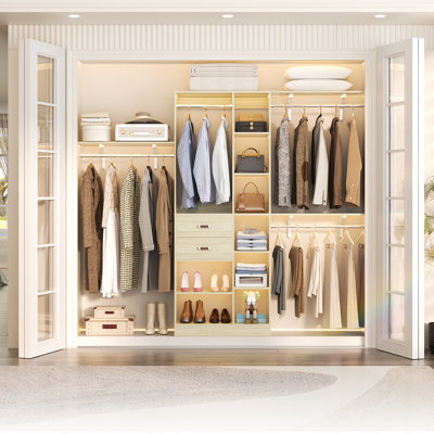 Rhandy 96" Closet System With Wooden Drawers & 13 Shelves (Can Be Cut To Fit)