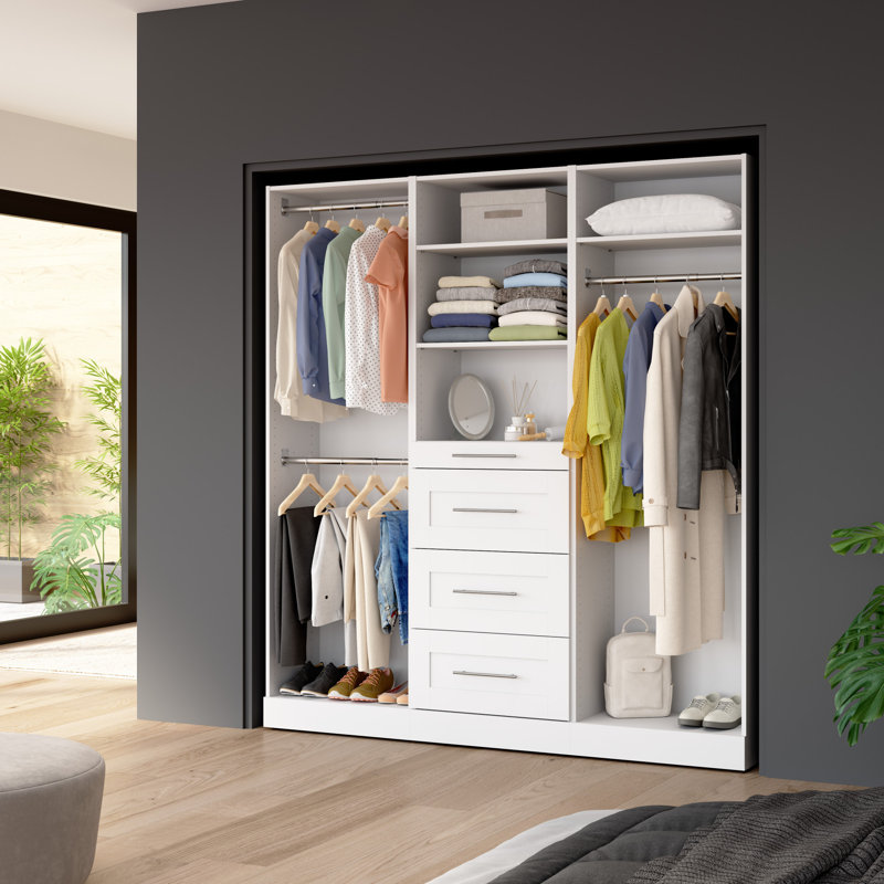 Bestar Florence 75W X 16D Modular Reach-In Closet System With Rods, Shelves, And Drawers, Shaker Style