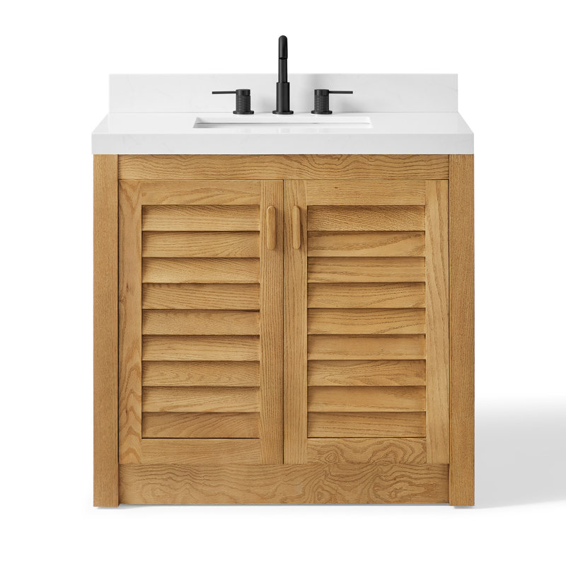 Meuble-lavabo simple en bois massif Stonehaven, Chêne naturel, 36"