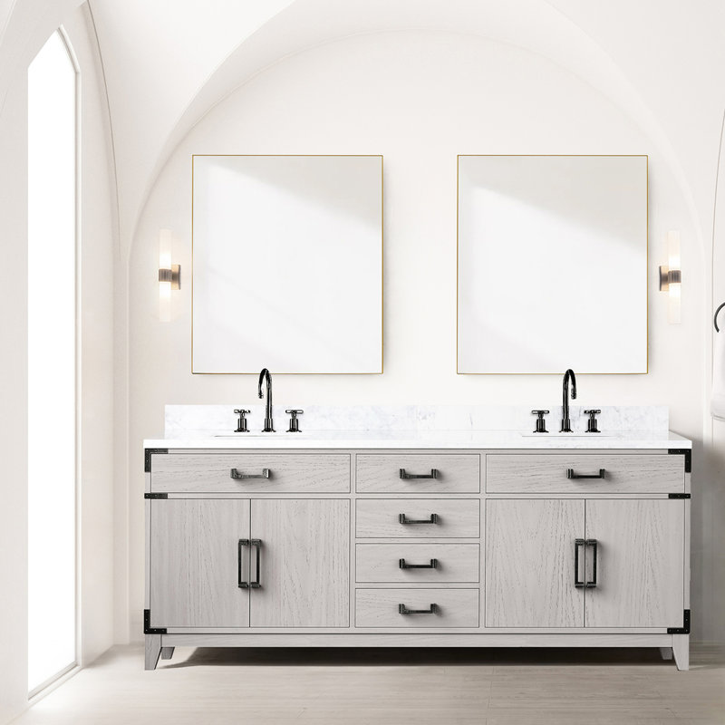 Meuble-lavabo double en chêne blanc, 80 po x 22 po, plateau en marbre, l 80 po x P 22 po tendance, assurance de la qualité