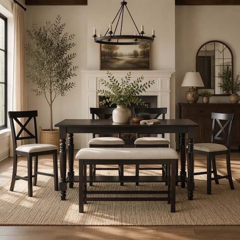 Solid Wood Top Dining Set, Espresso, Espresso