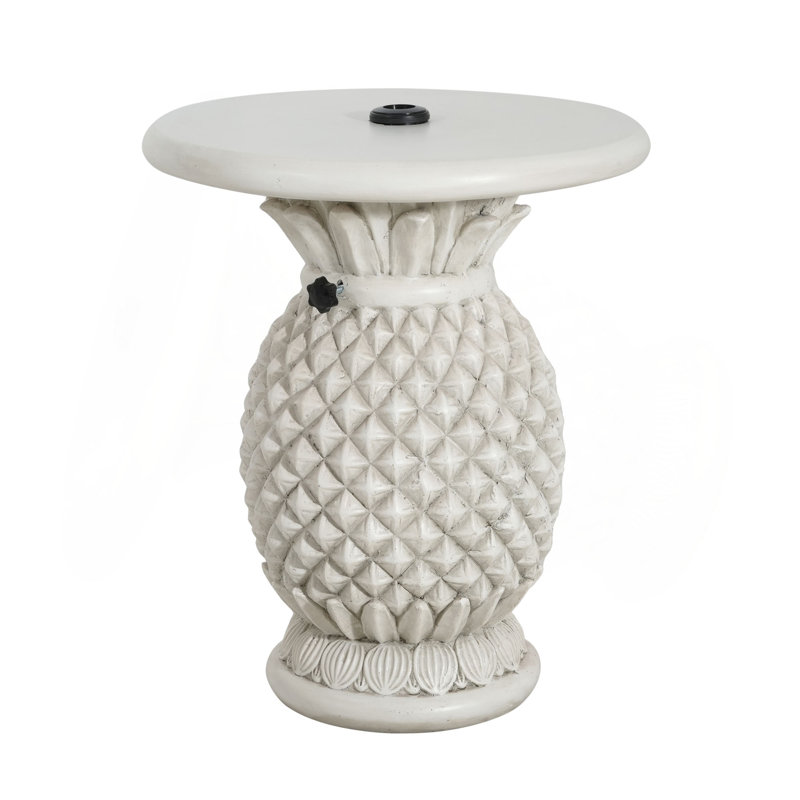 Base de parasol de table d'appoint en oxyde de magnésium blanc antique en forme d'ananas Lillian