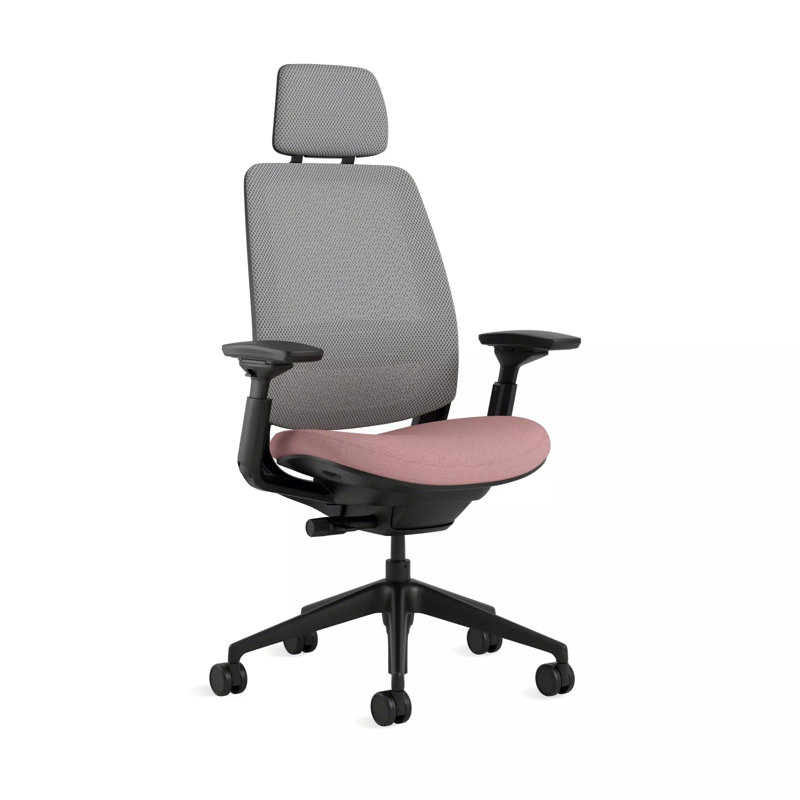 Steelcase Series 2 3D Microknit Airback Task Chair with Headrest, Black, Pink Lemonade/Nickel, Carpet