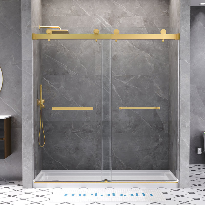 66"-72" W X 76" H Double Sliding Frameless Shower Door with 3/8" (10mm) Tempered Clear Glass, Brushed Gold