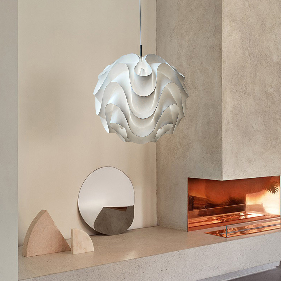 19.8" White Unique / Statement Acrylic Ball-shaped Pendant Lamp Orren Ellis