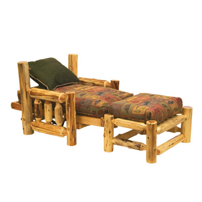 Traditional Cedar Log Upholstered Armchair with Ottoman
