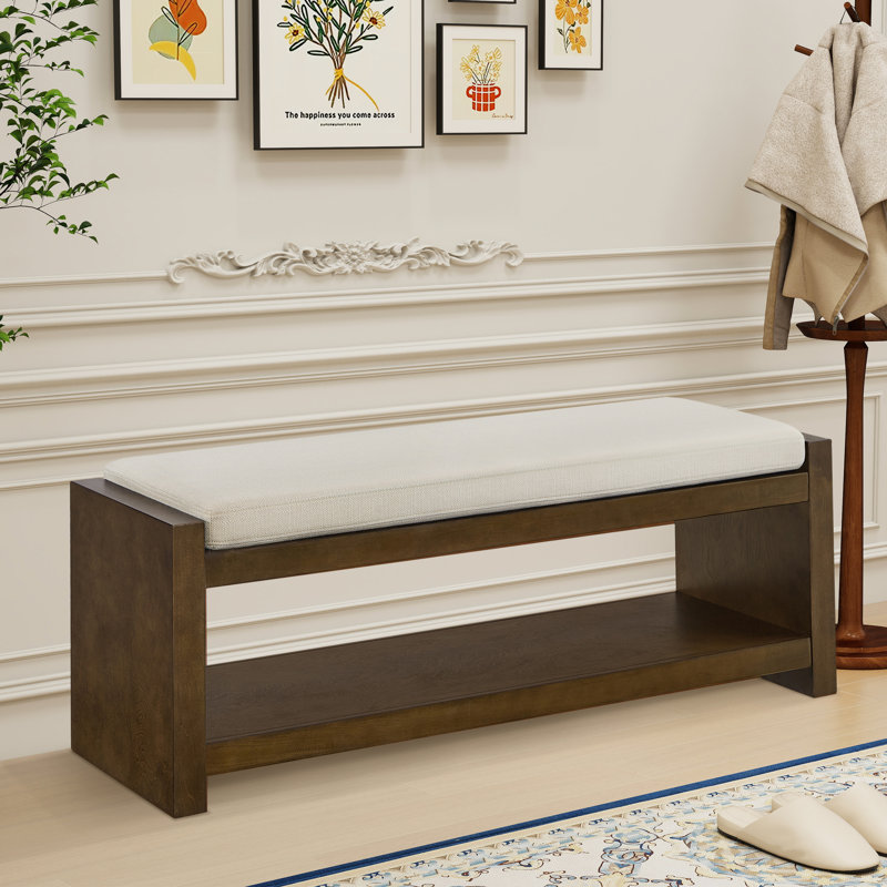 46.98" W Bench With Removable Cushion, Beige