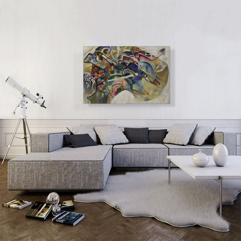 Peinture avec bordure blanche 1913 par Wassily Kandinsky - reproduction d'art sur toile tendue, H 26 po x l 40 po x P 0,75 po
