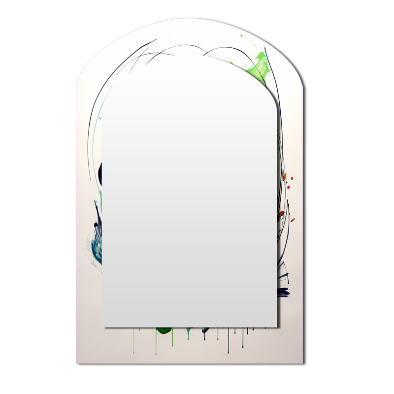 Décoration miroir verte et blanche à l'encre abstraite III - arche verte, 43 po x 33 po