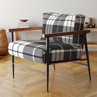 Fauteuil d'appoint rembourré à motif tartan à carreaux noir et argent