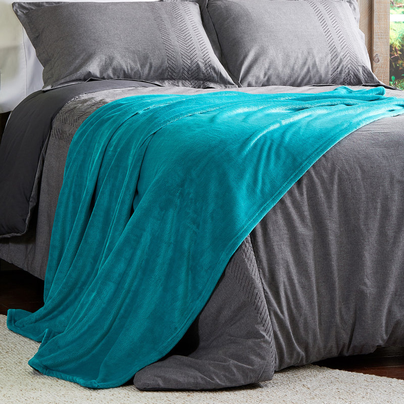 Jeté en velours surdimensionné en microfibre de polyester LHC, Bleu sarcelle