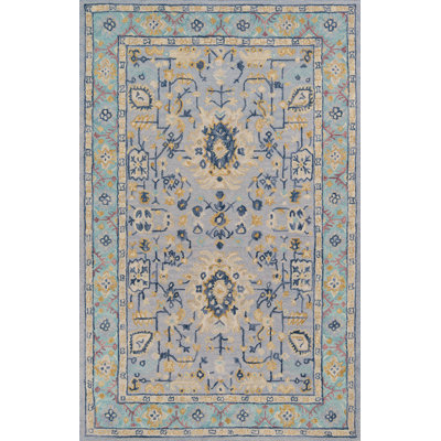 Tapis bleu en laine touffeté à la main Adrien