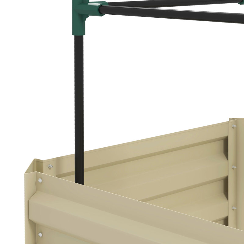 Galvanized Raised Garden Bed 24"X24"X11.63", Outdoor Planting Box With Trellis, For Flowers, Veggies, Creamy Area Spot 24"X24"X11.63" Bed, Cream Appearance