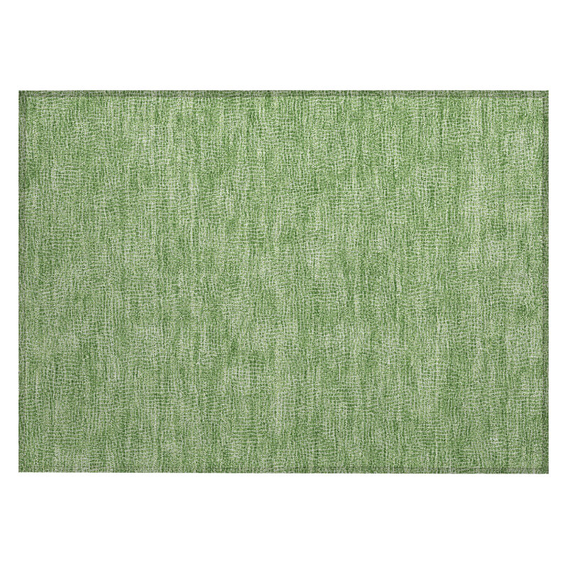 Green Flat Woven Synthetic Washable Rectangular Rug