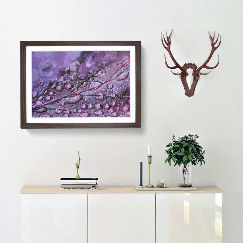 Dewdrops upon a Lilac Leaf in Abstract - Picture Frame Graphic Art Print, Walnut Framed, 48cm H x 65cm W x 2cm D
