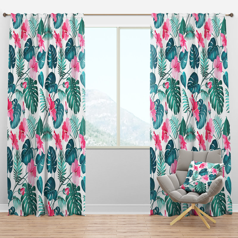 Panneau de rideau simple semi-diaphane avec passe-tringle Mid-Century Tropical Botanicals, l 52 po x L 108 po