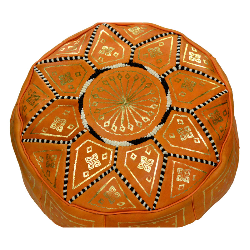 Bagley Leather Ottoman, Orange Genuine Leather