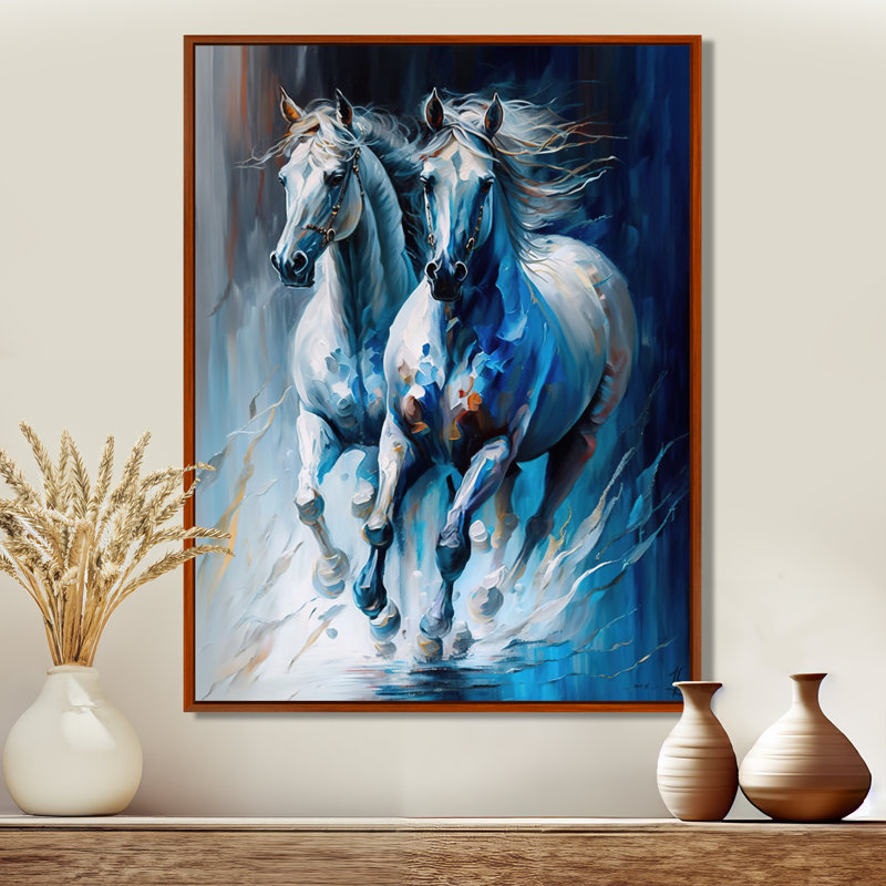 Deux chevaux qui courent II - cheval, impression sur toile, H 20 po x l 12 po, Cadre flottant brun