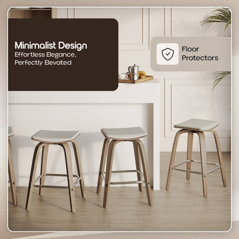 Hoxha Leather Square Counter Stool With Stained Poplar Wood Frame And 360-Degree Swivel Hoxha Collection