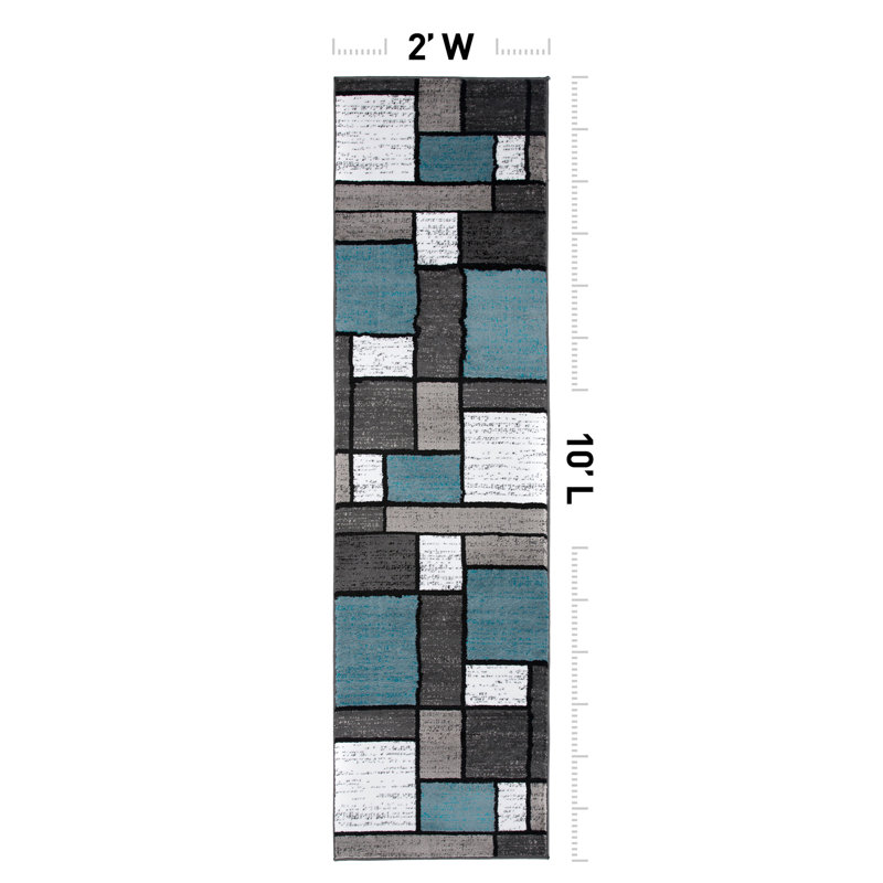 Astley Woven Geometric Blue/Gray/Ivory Area Rug – Modern Polypropylene Carpet for Living Room, Bedroom, or Office