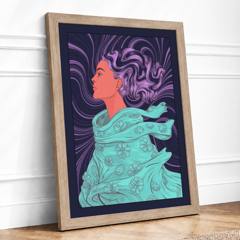 Psychedelic Profile Retro - Framed Print, A3 - 42.0 x 29.7 cm, Oak