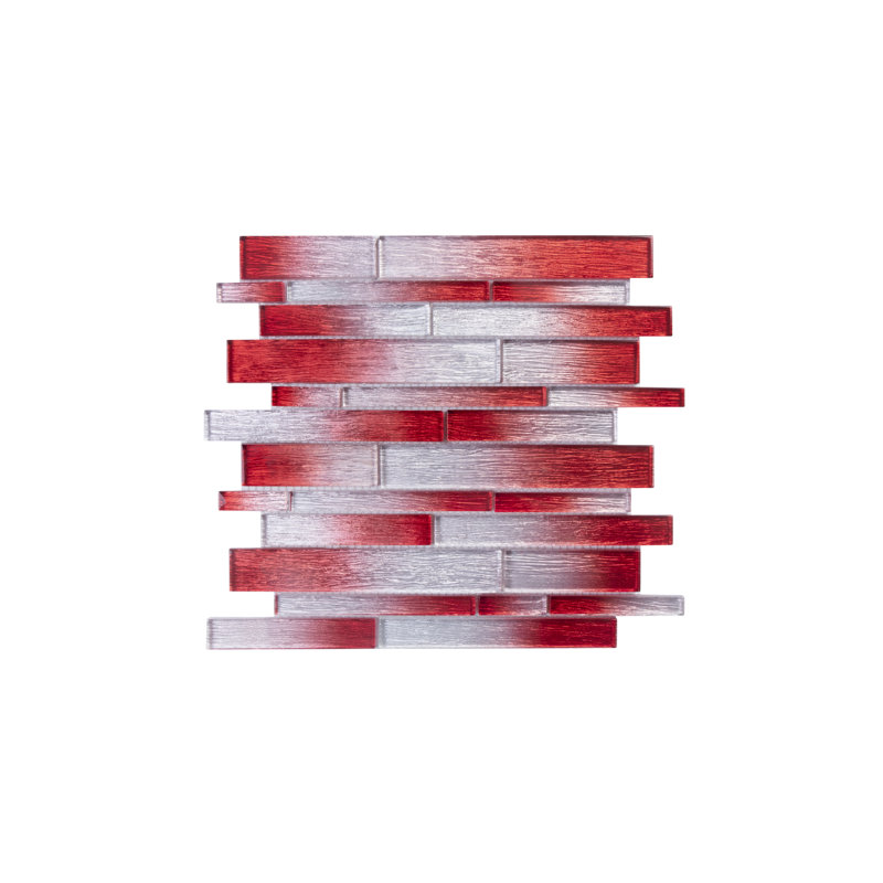 Carrelage mosaïque en verre de taille aléatoire, Argent / rouge