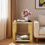Table de bout moderne carrée avec plateau en verre trempé, tablette inférieure et structure asymétrique en métal-384847959