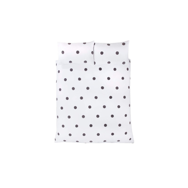 Throop Polyester Dots Duvet Cover with Pillowcases, White/Charcoal, Kingsize - 2 Standard Pillowcases