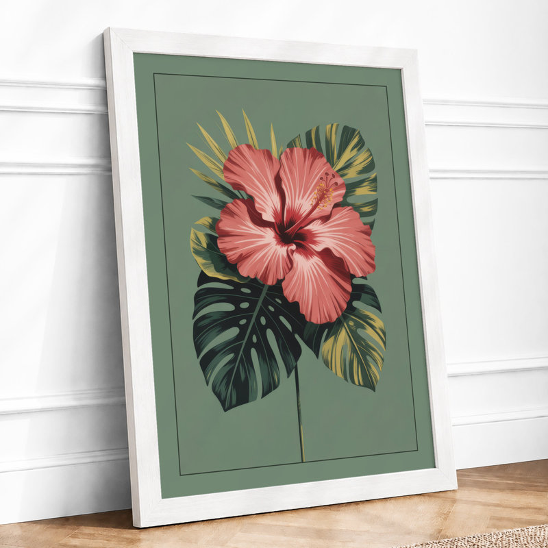 Pink Hibiscus Study Botanical - Framed Print, A4 - 29.7 x 21.0 cm, White
