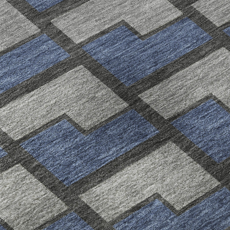 Premium Machine Washable Mayfield AMF2416 Geometric Rug, 2'3" x 7'6" Runner, Navy