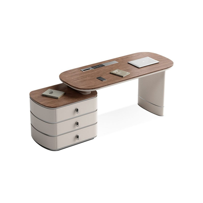 Walnut Rectangular Solid +Manufactured Wood with 3 drawers desk, Left Hand Return, 29.53" H x 47.24" W x 27.56" D