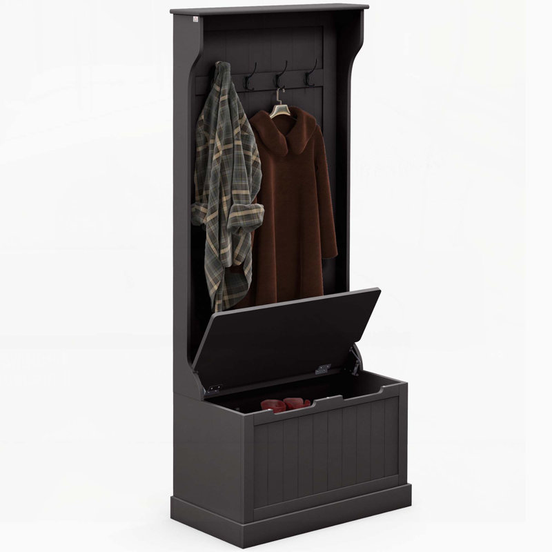 Amonta Hall Tree with Bench and Shoe Storage 28" 3-In-1 Entryway Hall Tree with Storage Bench, Coat Rack with Four Hooks and Shoe Storage