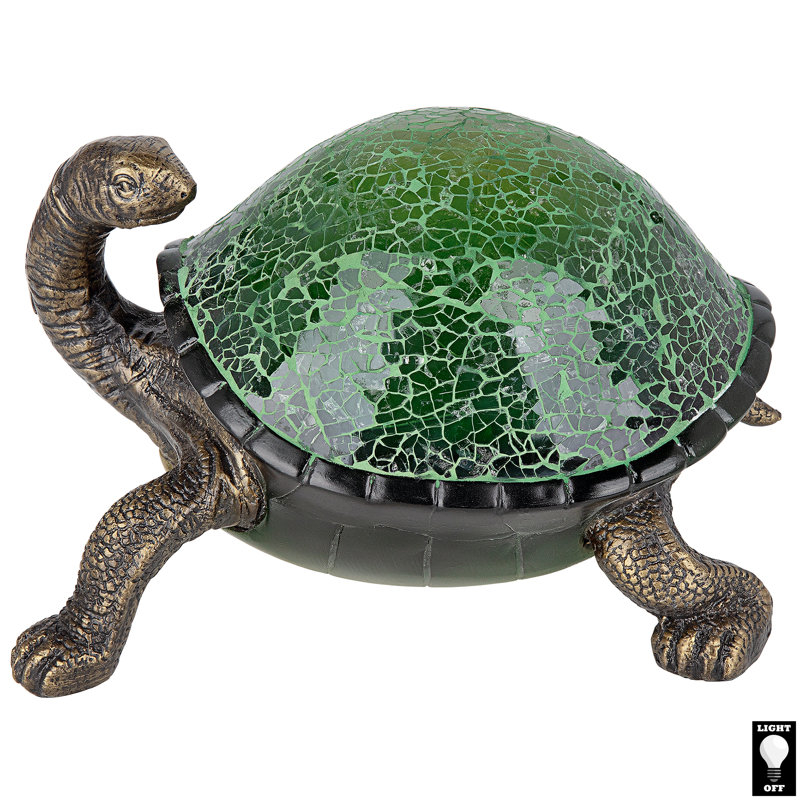 Illuminated Green Mosaic Glass Turtle Statue Lamp