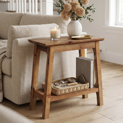 Table de bout en bois massif avec rangement, ensemble de 2, table d'appoint rustique pour le salon