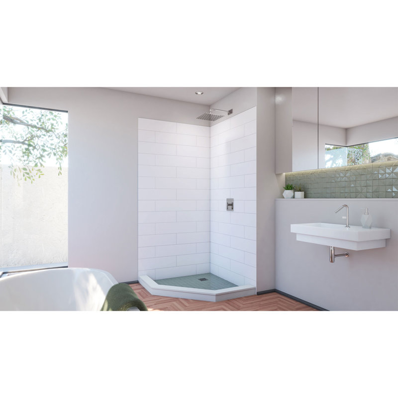 DreamLine DreamStone 42 in. D x 42 in. W x 84 in. H Corner Shower Wall Kit in White Modern Subway