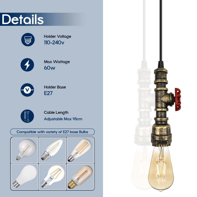 Buckeys 1 - Light Single Bulb Pendant, Brushed Brass