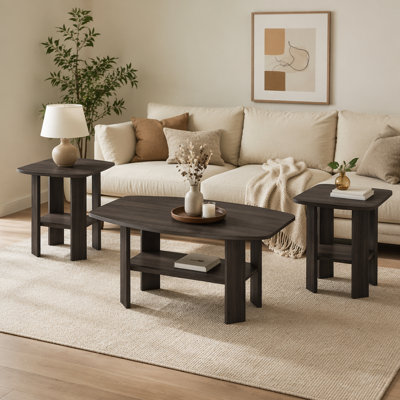 Ensemble de table, ensemble de 3 pièces, café, bout, côté, accent, salon, stratifié brun, transitionnel