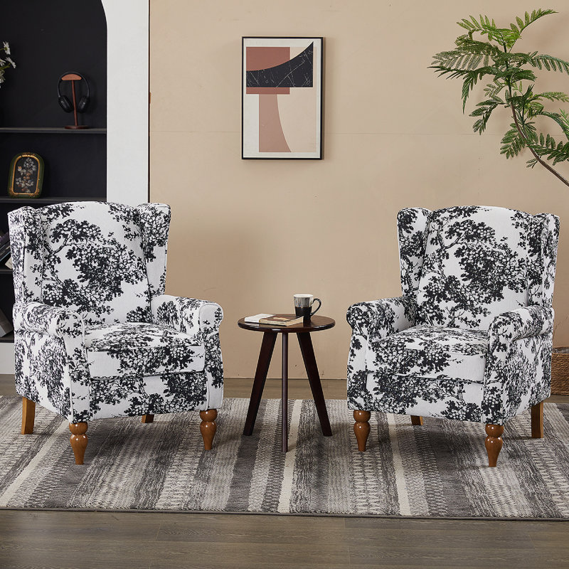 Coffee Table & Armchair Set,Vintage Luxury Style,  a high-back  reading chair (Antique White + Gray) & a solid wood coffee table (Walnut-Tone) , suitable for living rooms and bedroom relaxation areas