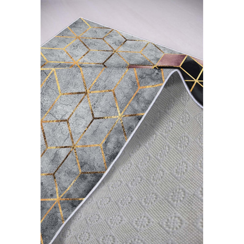 Tapis de couloir élégant, 2,6 x 6,6 pieds | 100% polyester, 650 g / m², hauteur des poils de 0,3 po | Pois antibactérien et antidérapant en PVC | Lavable à la machine, impression numérique 3D durable | Parfait pour la décoration intérieure