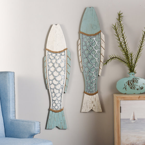 Blue Ceramic Ombre Light House Windchime with Shell and Starfish Accents