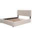 Lit plateforme tapissier avec 2 tiroirs et 1 lit gigogne simple TG - Tissu en lin beige grand-1726717366
