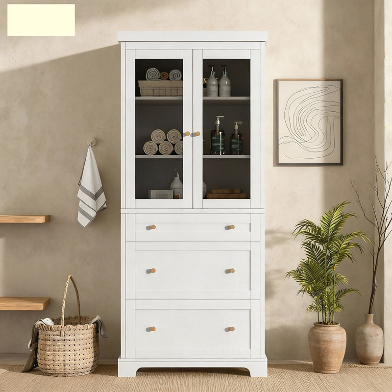 Modern High Freestanding Tall Bathroom Cabinet, White