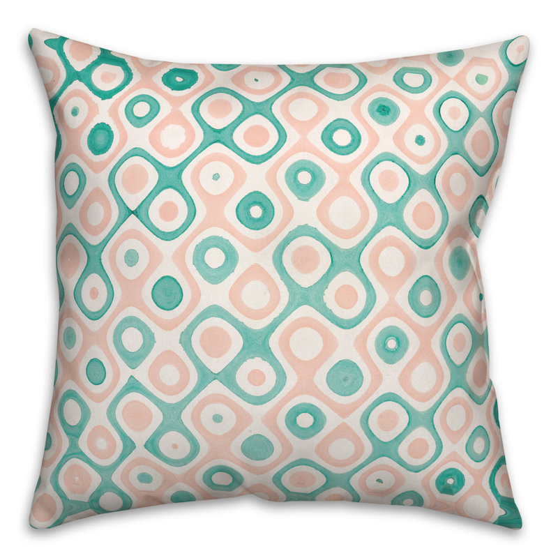 Geometric Outdoor Reversible Throw Pillow, 18" H x 18" W, Pink/Teal