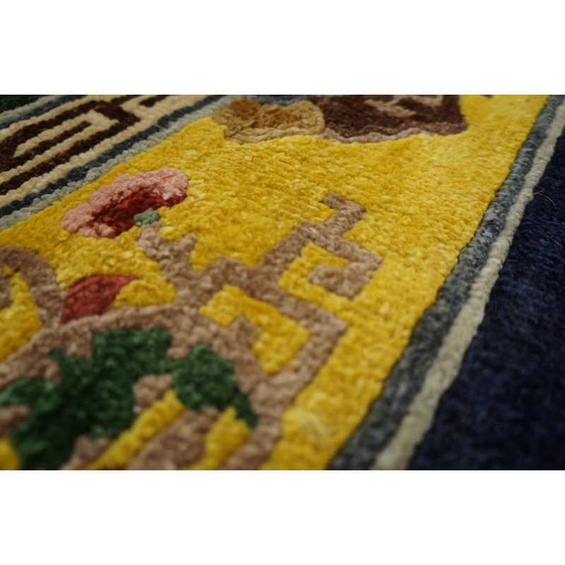Antique Chinese - Silk Chinese Allover Geometric Knotted Rug