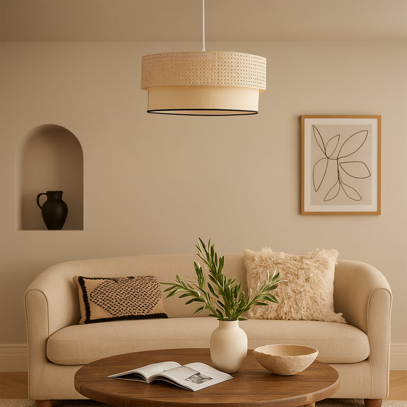Lustre 100% rotin 2 niveaux 1 lumière
