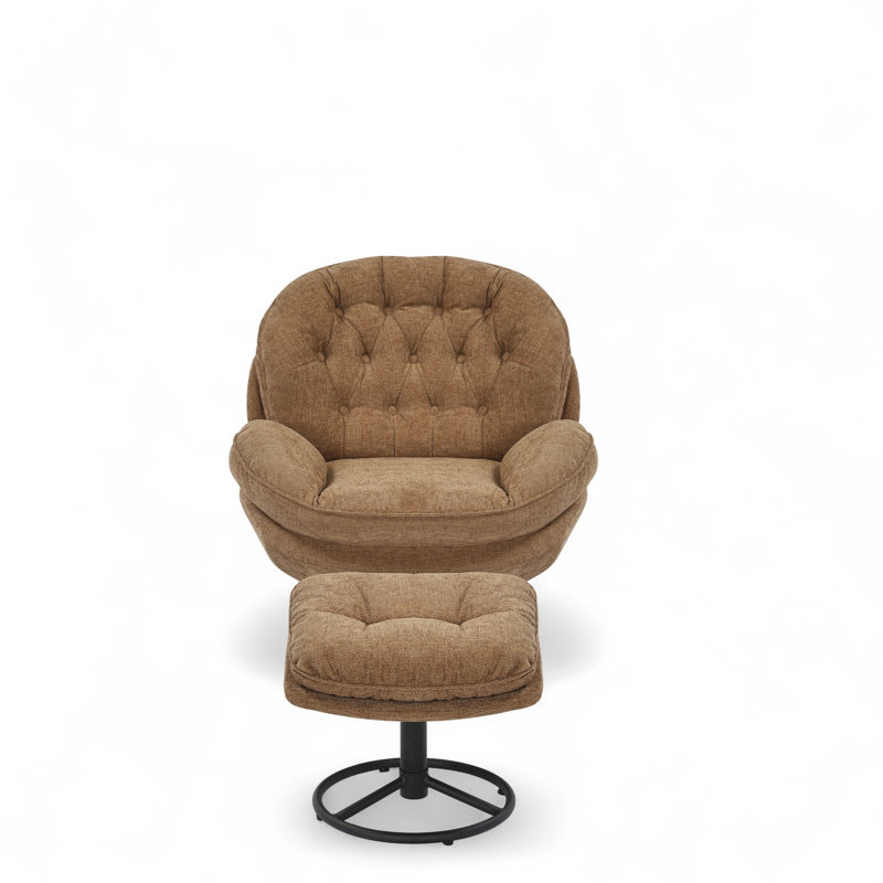 Azura Swivel Accent Chair with Footstool, Brown Chenille