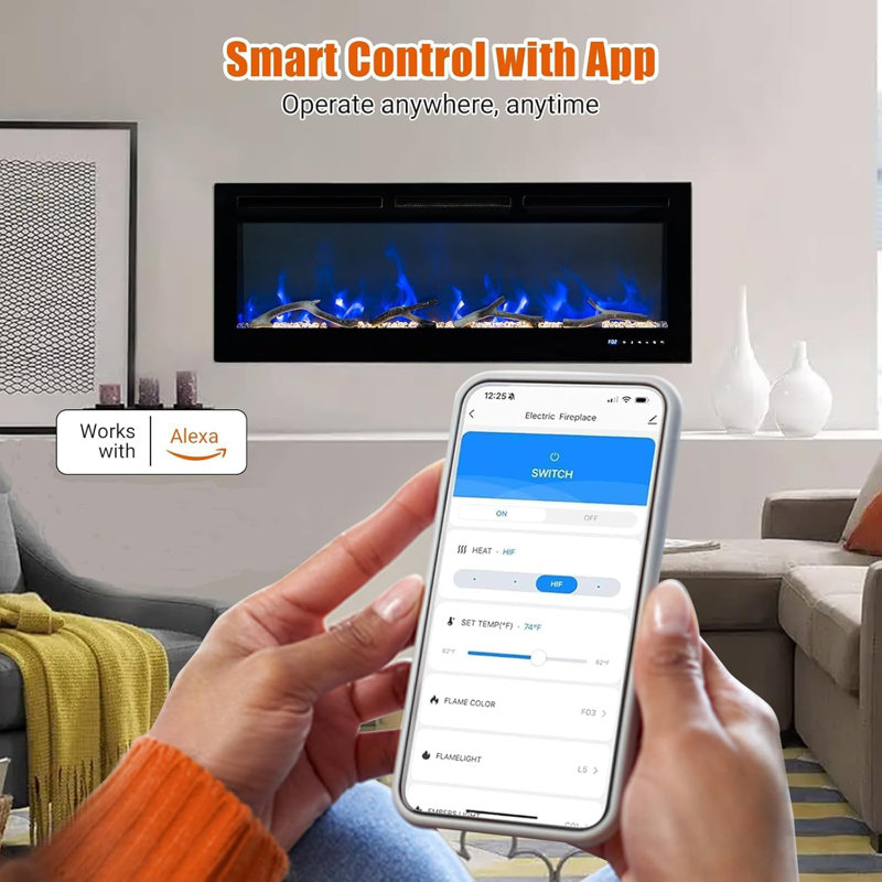 60 Inch Smart Electric Fireplace With Remote Control & Alexa/Wifi, 11.81" H x 50" W x 3.85" D