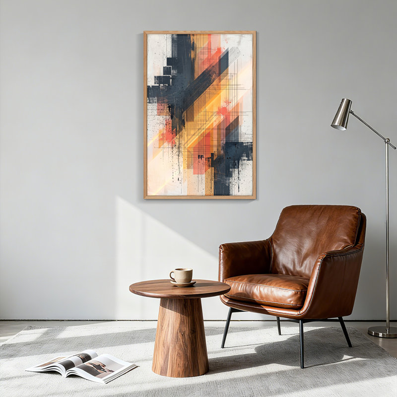 Ensemble d'une toile murale géométrique abstraite, 48"H x 36"W, Natural